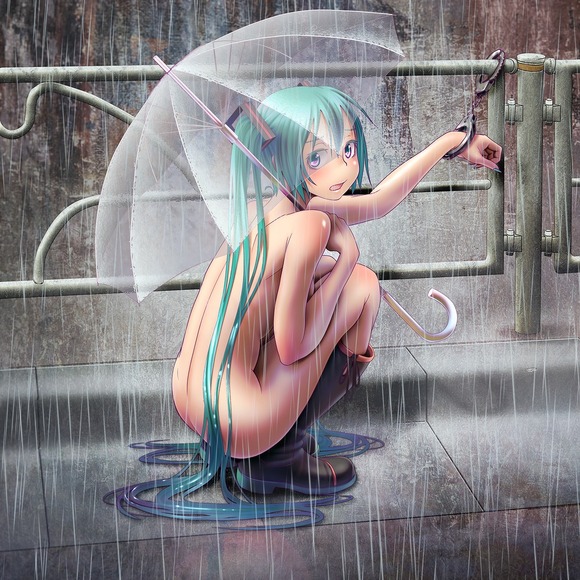 hentai menina nude na chuva com guarda-chuva